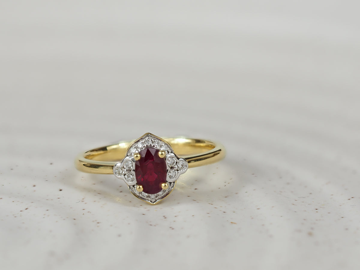 18ct Yellow and White Gold Ruby and Diamond ring