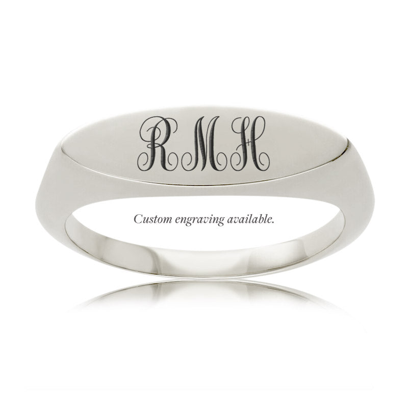 Sterling Silver Marquis shaped signet ring, size O
