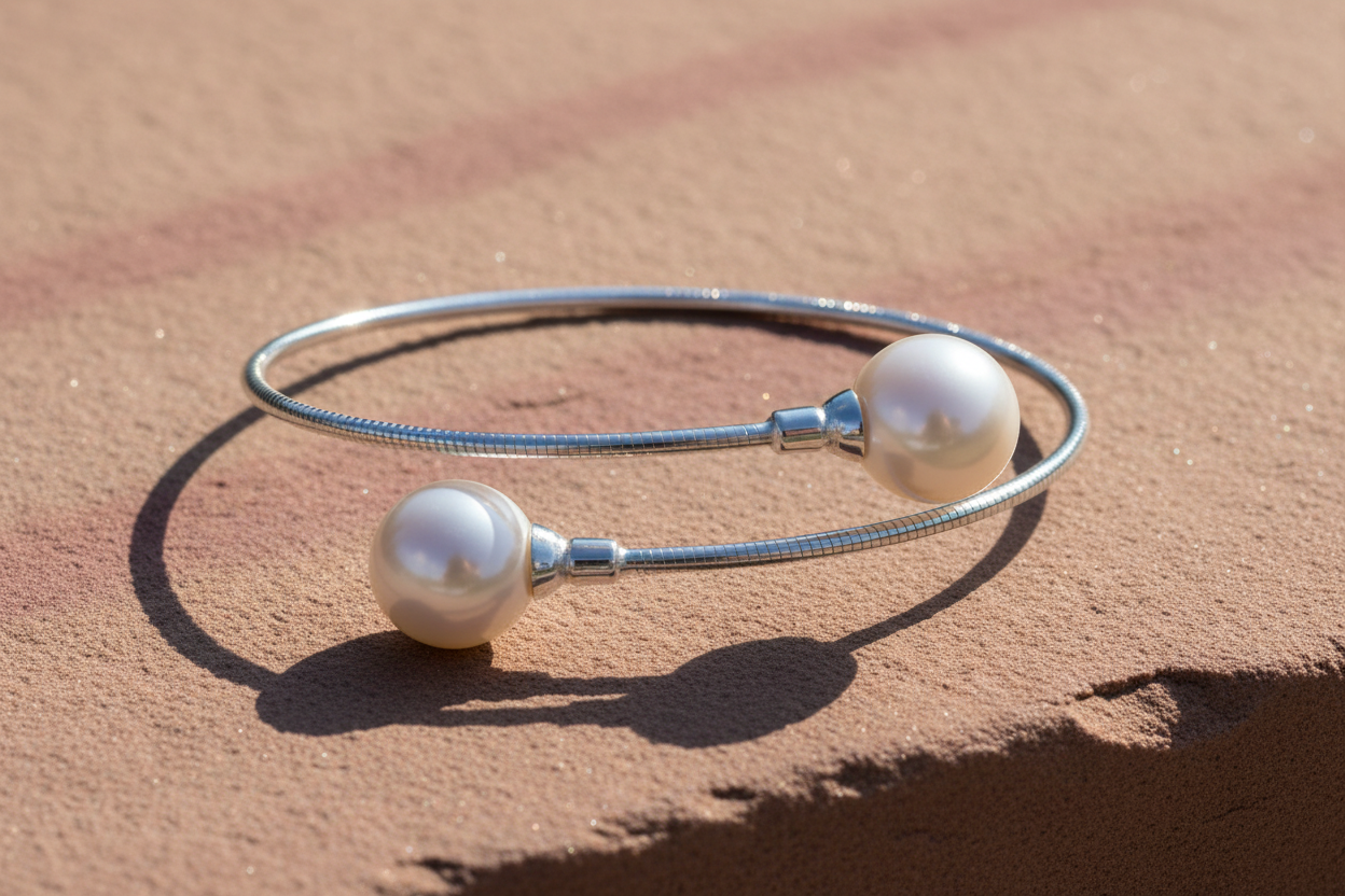 9ct White Gold and South Sea Omega Bracelet