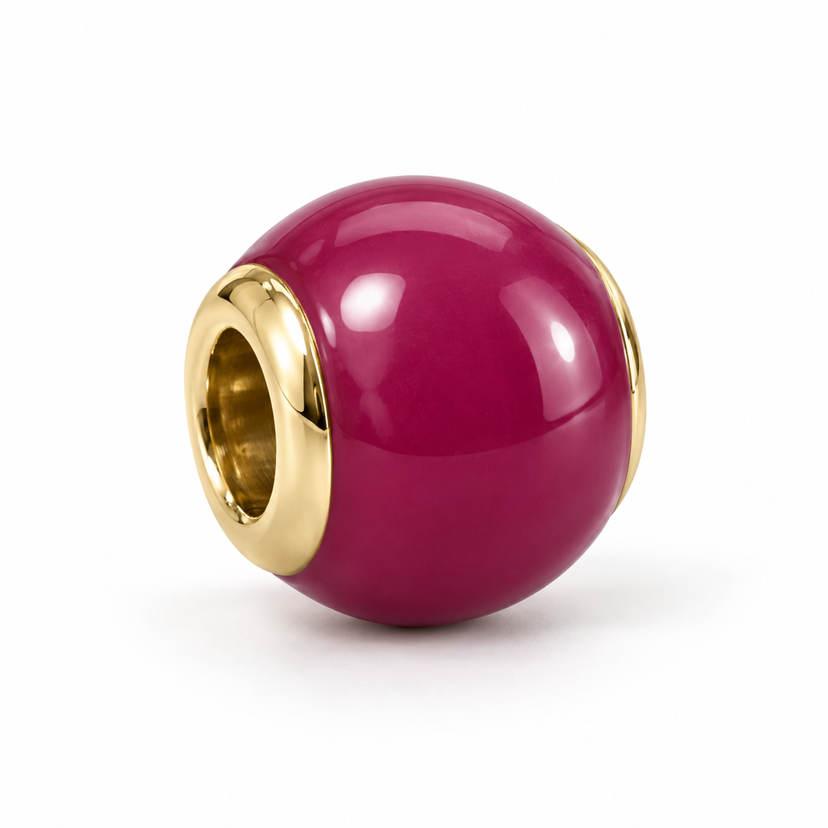 Surreal 9ct Yellow Gold Pink Enamel Bead