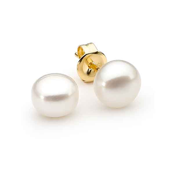 9ct Yellow Gold, 11mm Button Freshwater Pearl Stud Earrings