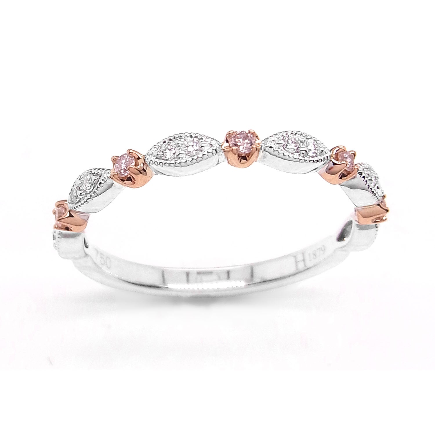18ct Rose and White Gold Pink and White Diamond Band, 0.15ct total