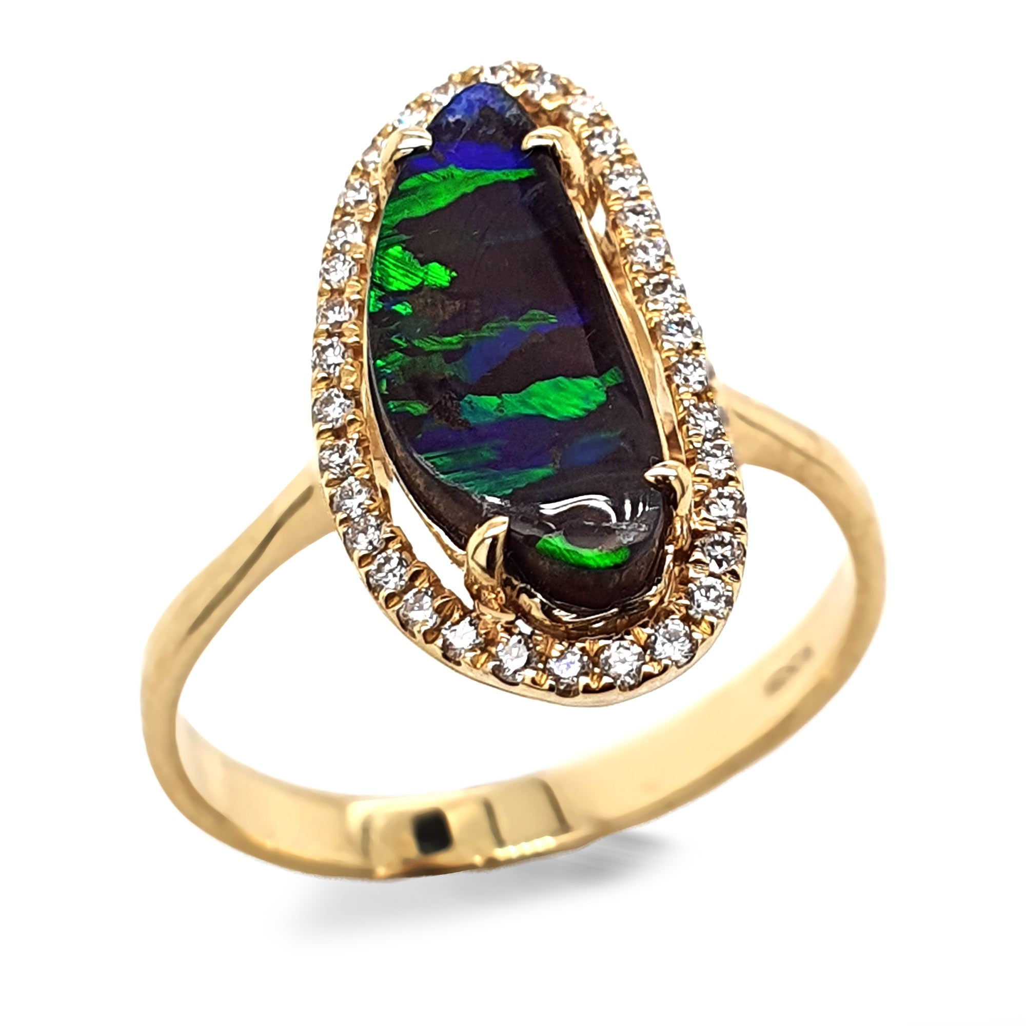 9ct Yellow Gold 2.12ct Solid Boulder Opal & Diamond Ring