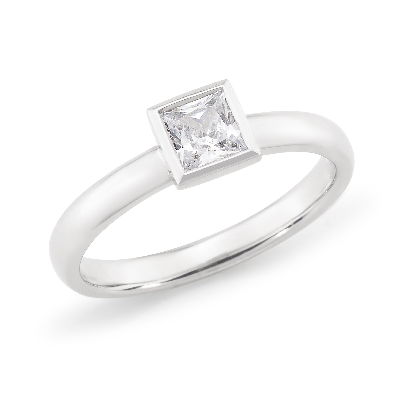 18ct White Gold Princess Cut Diamond Ring, 0.52ct Centre