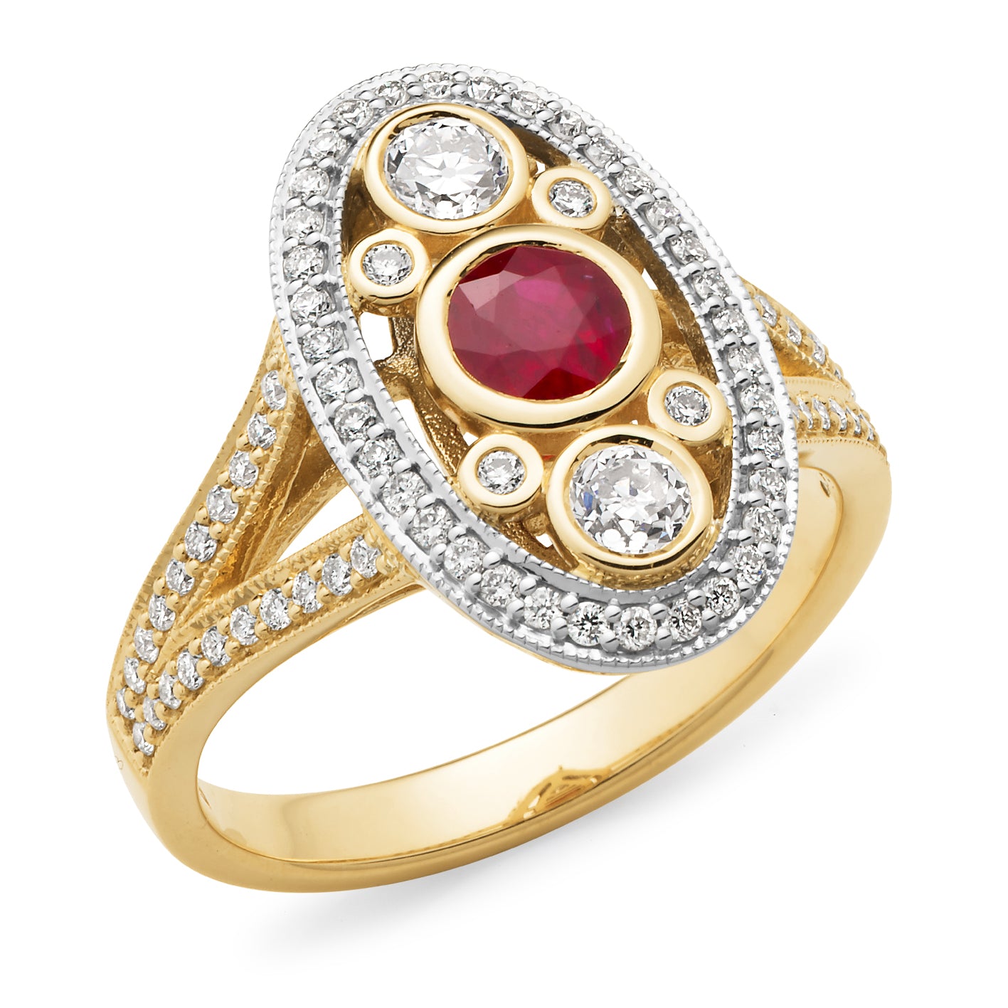 9 Carat Yellow Gold, Natural Ruby & Diamond Dress ring