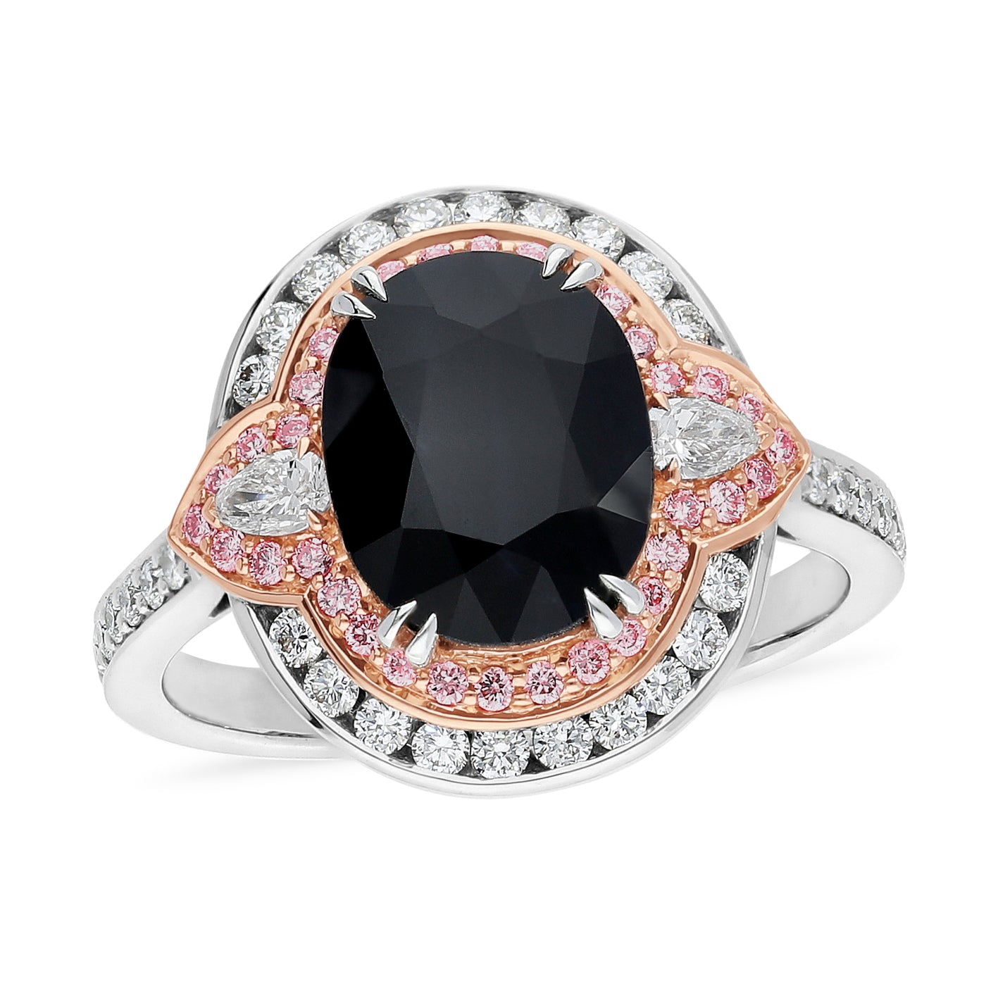 18ct White and Rose Gold Sapphire, 'Pink Caviar' Argyle Diamond and White Diamond Ring