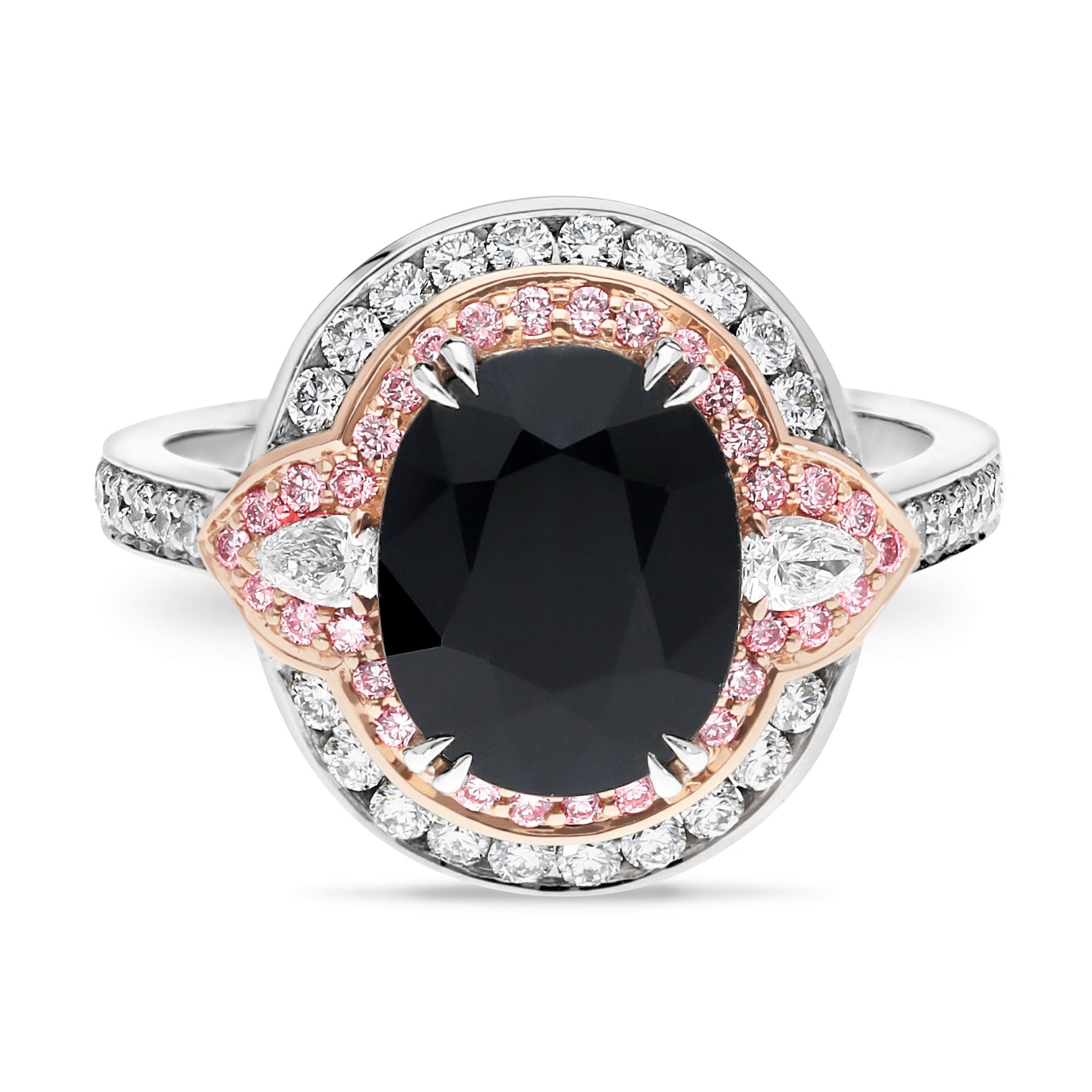 18ct White and Rose Gold Sapphire, 'Pink Caviar' Argyle Diamond and White Diamond Ring