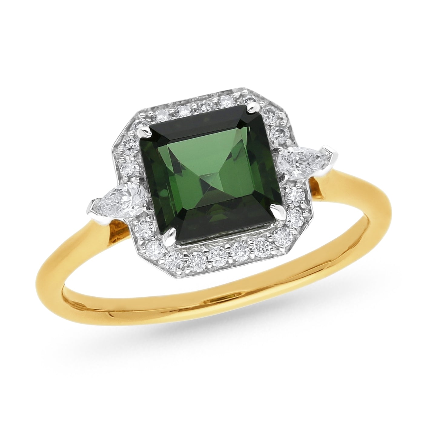 18ct Yellow and White Gold Green Tourmaline & Diamond Ring