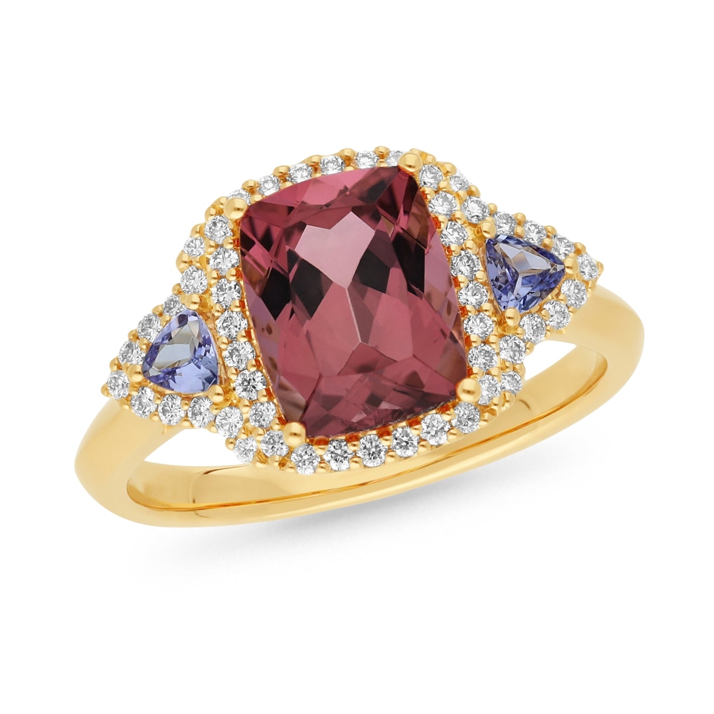 18ct Yellow Gold Pink Tourmaline & Tanzanite Ring