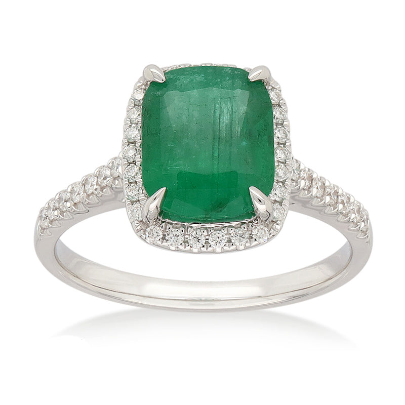 18ct White Gold Natural Emerald and Diamond Ring, 2ct Centre