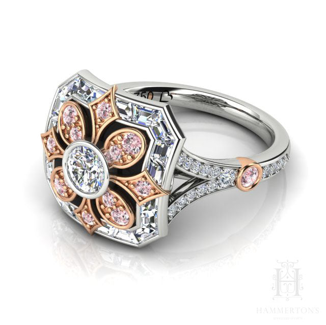 18 Carat White & Rose Gold, Argyle Pink & White Diamond Ring.