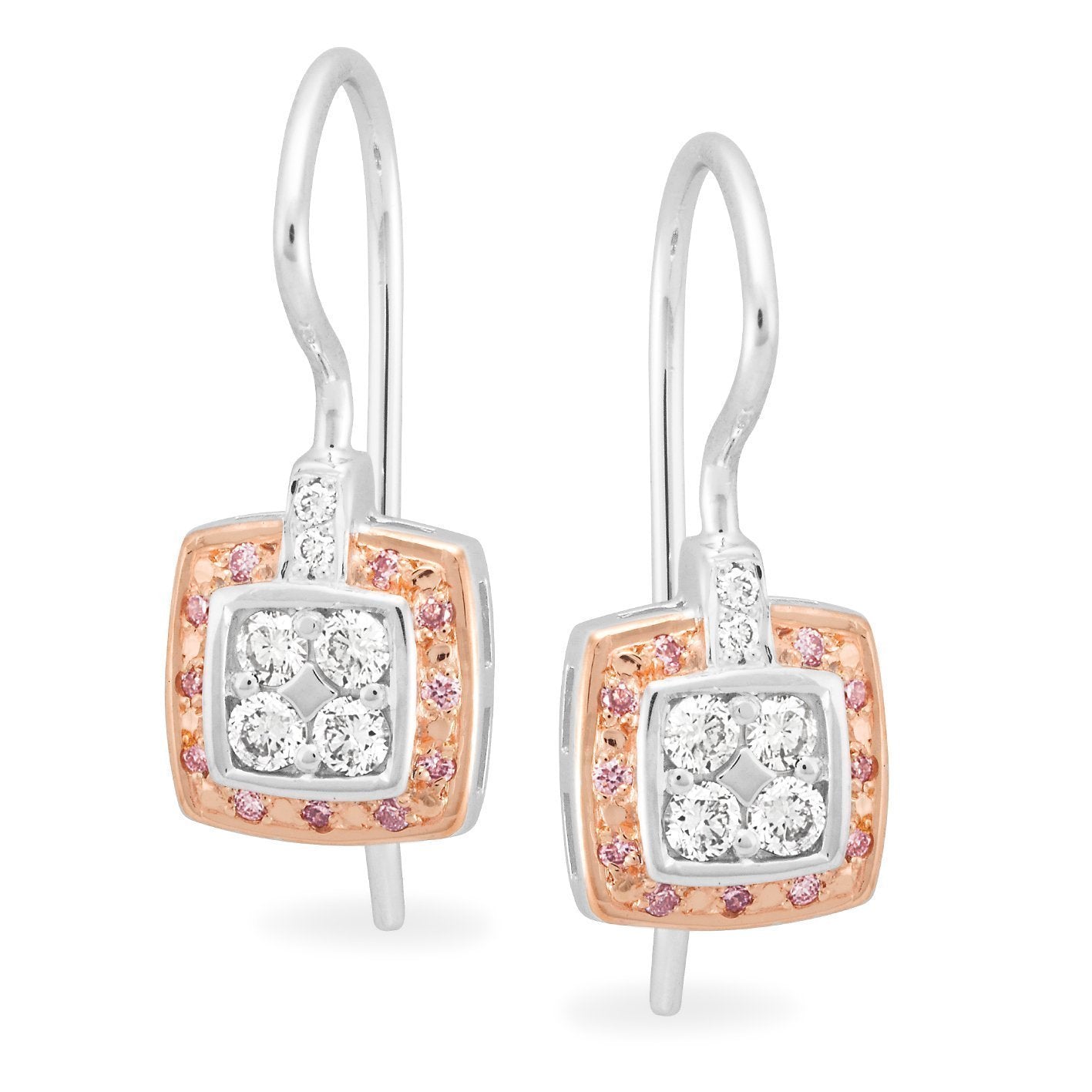 9ct Rose and White gold 'Pink Caviar' Argyle Diamond Shepard hook earrings, 0.29ct total