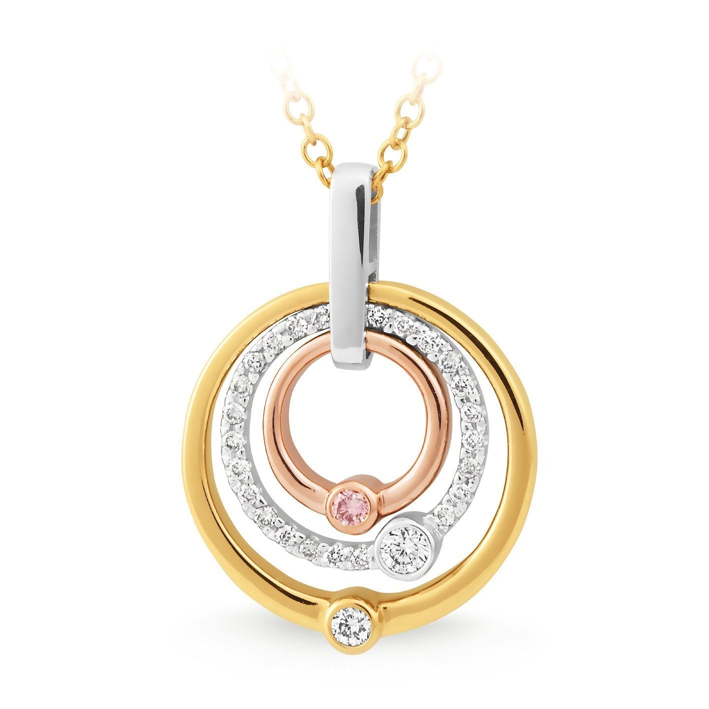 9ct Yellow, White and Rose gold 'Pink Caviar' Argyle Diamond pendant, 0.195ct total