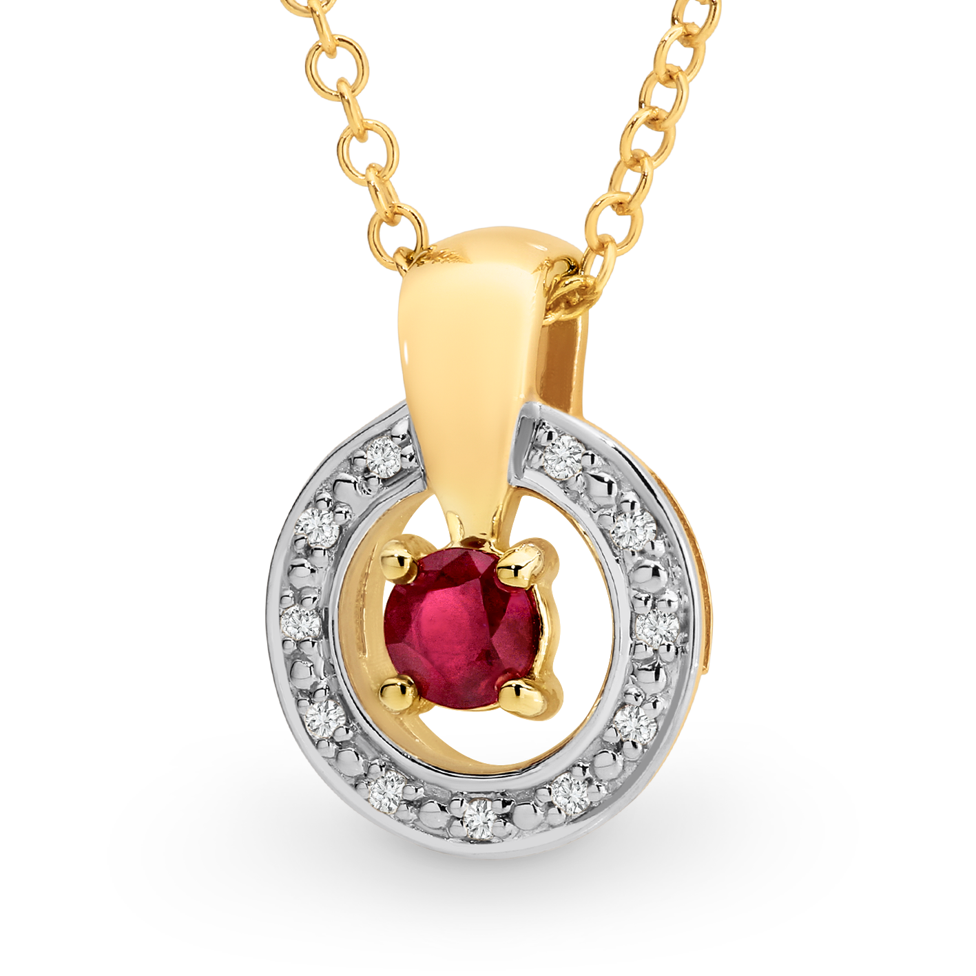 9ct Yellow Gold Ruby and Diamond pendant