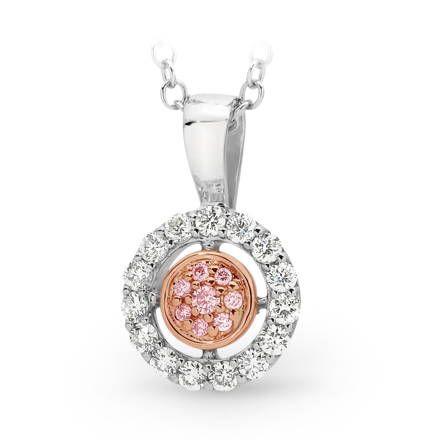 9ct White & Rose Gold 'Pink Caviar' Argyle diamond pendant, 0.195ct total.