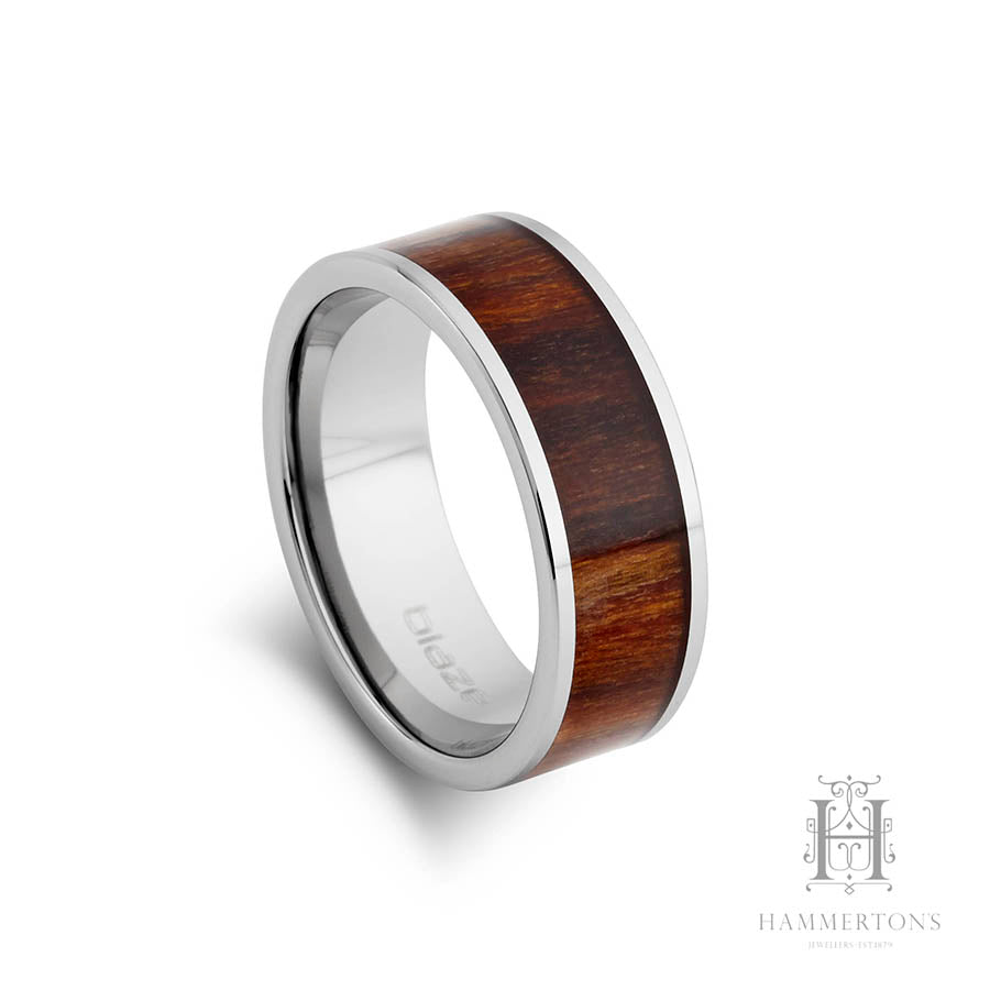 High-Polished Tungsten Ring with Woodgrain Inlay