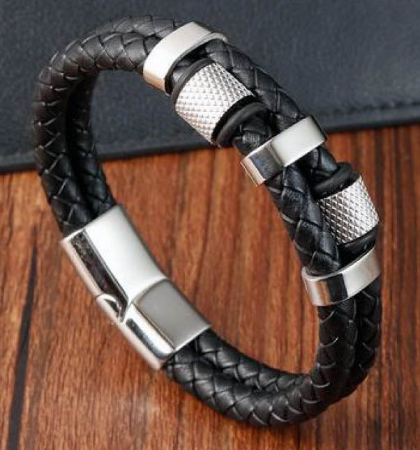Stainless Steel Braided Leather bracelet.