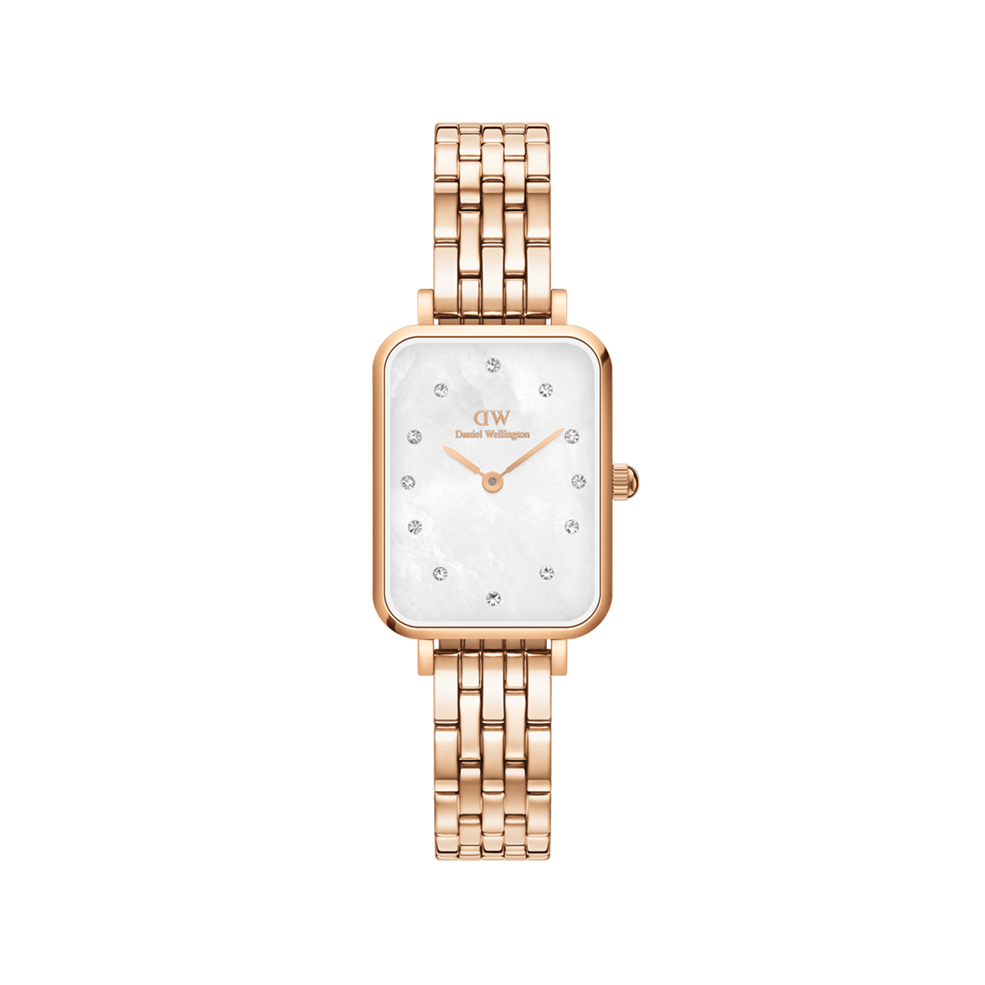 Daniel Wellington Quadro Lumine 20x26 5-Link Rose Gold and Mother of Pearl White Watch