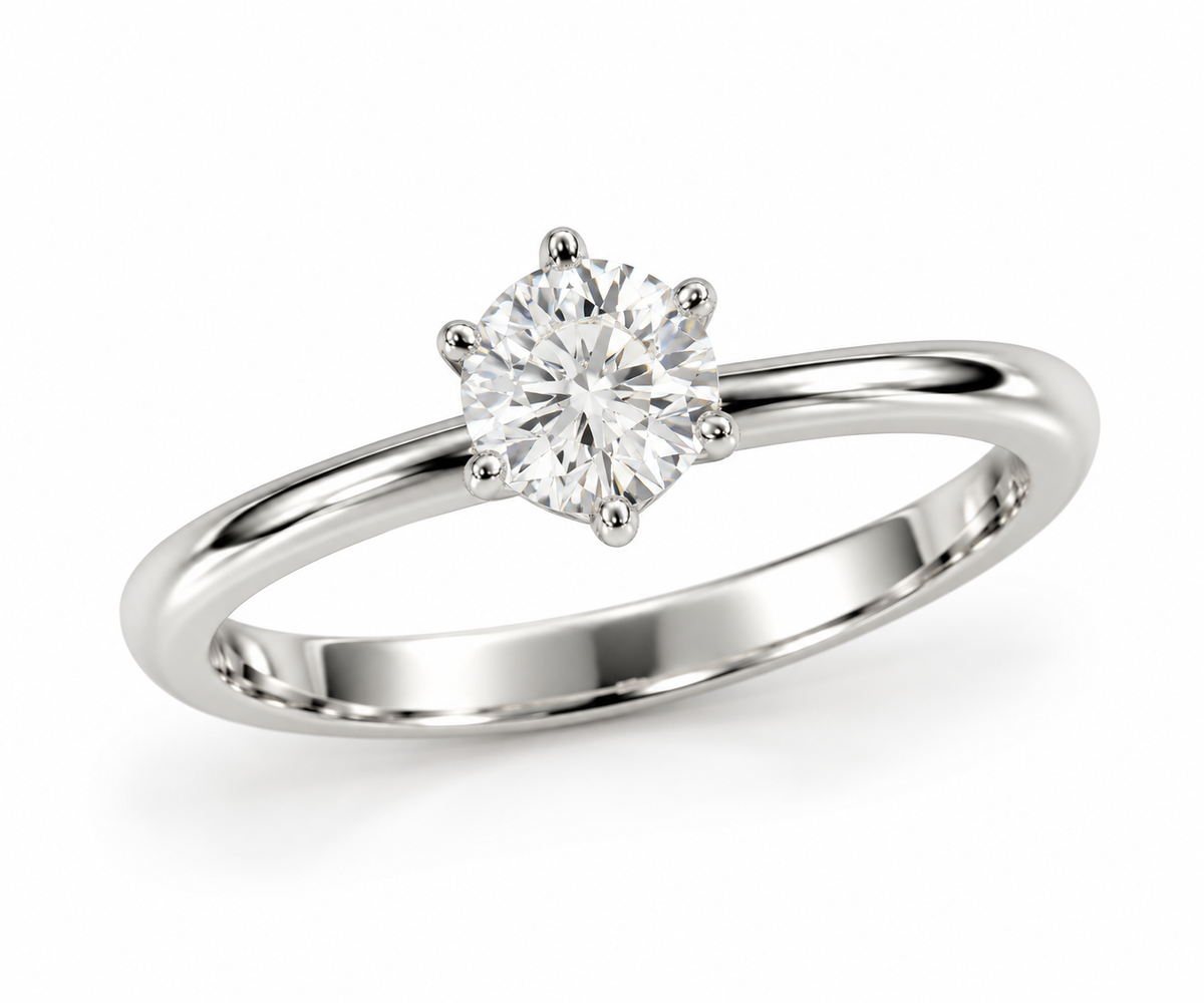 18ct White Gold Round Diamond Engagement Ring, 0.50ct