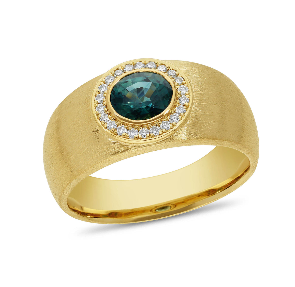 9ct Yellow Gold Australian Sapphire and Diamond Textured Ring, 0.83ct Centre