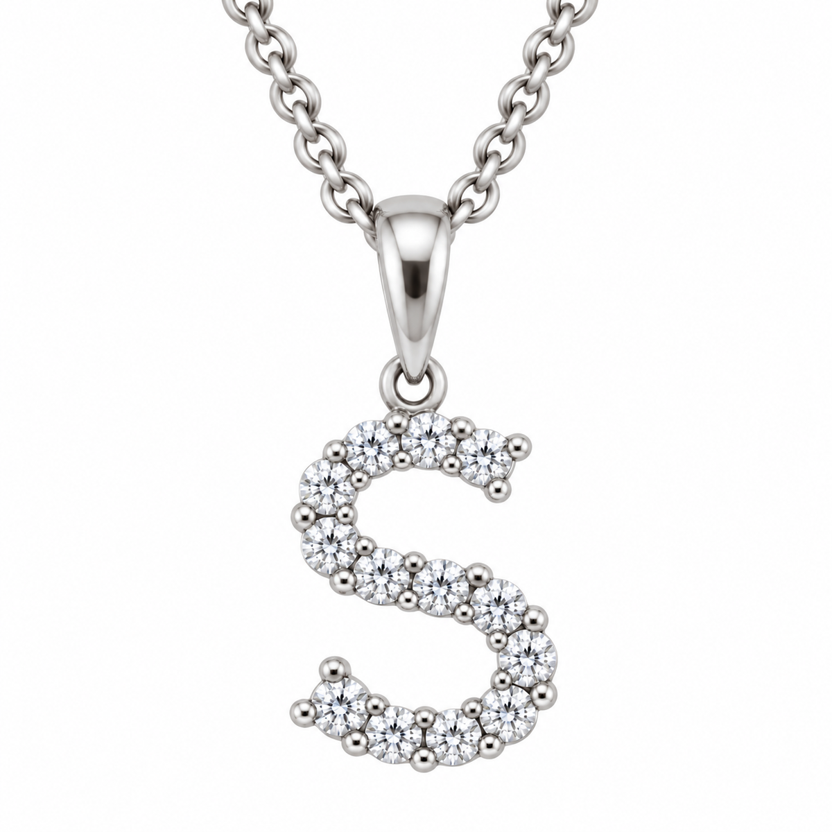 9ct White Gold Diamond Initial S Pendant