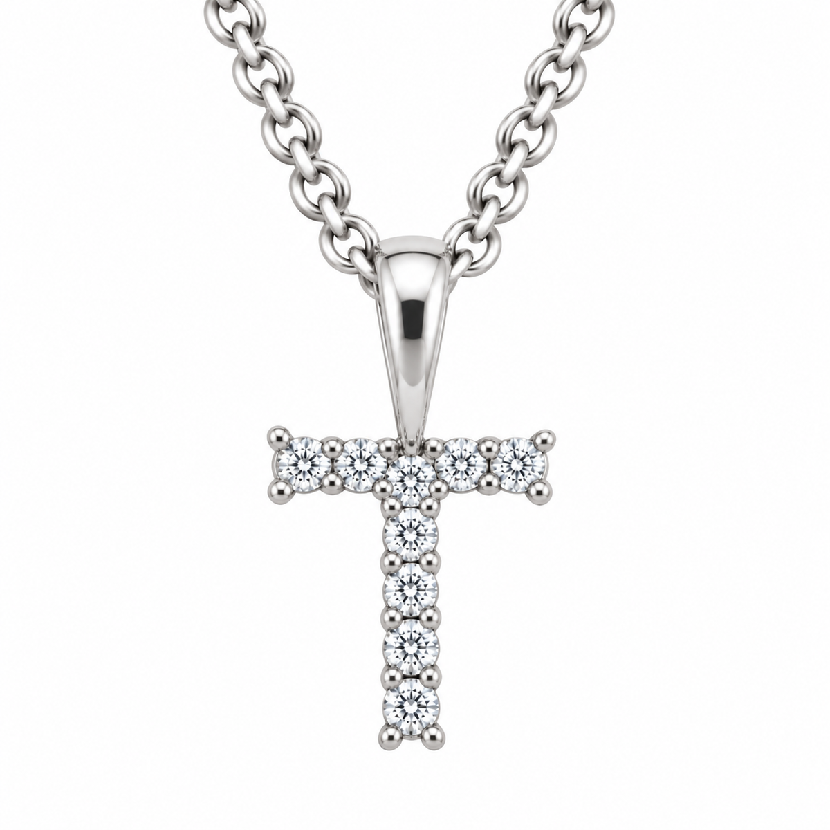 9ct White Gold Diamond Initial T Pendant
