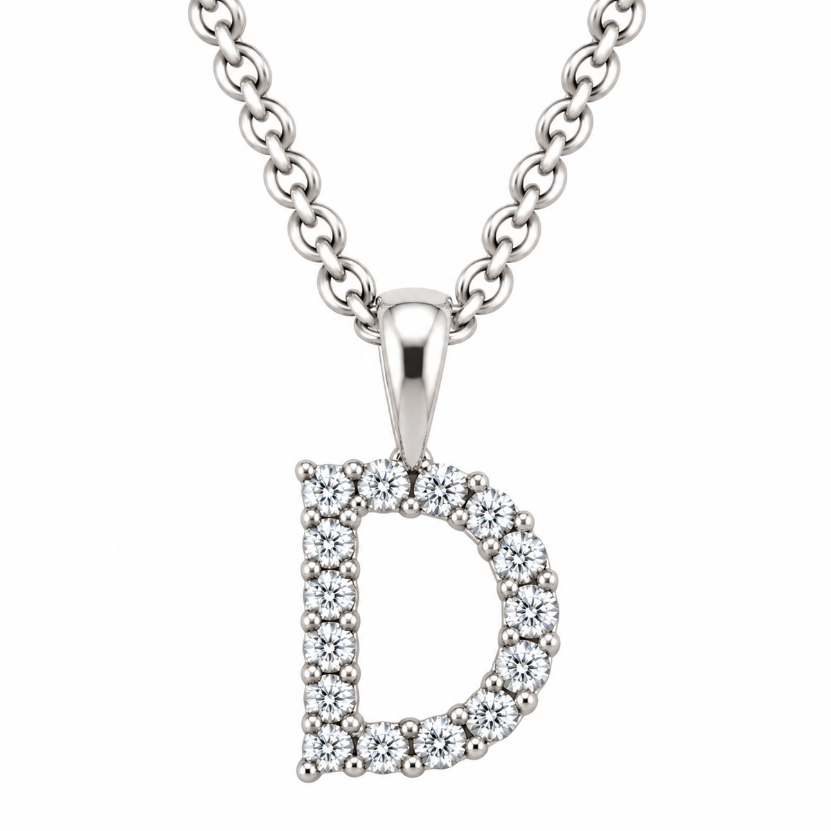 9ct White Gold Diamond Initial D Pendant