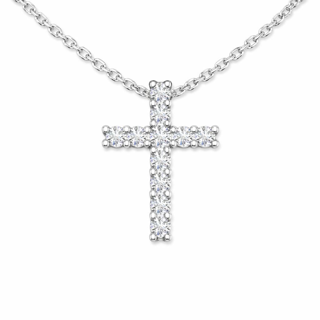 9ct White Gold Diamond Slider Cross Pendant, 0.10ct