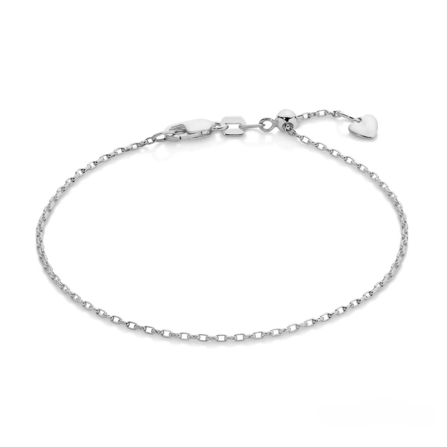 9ct White Gold Oval Belcher Adjustable Bracelet, 18cm