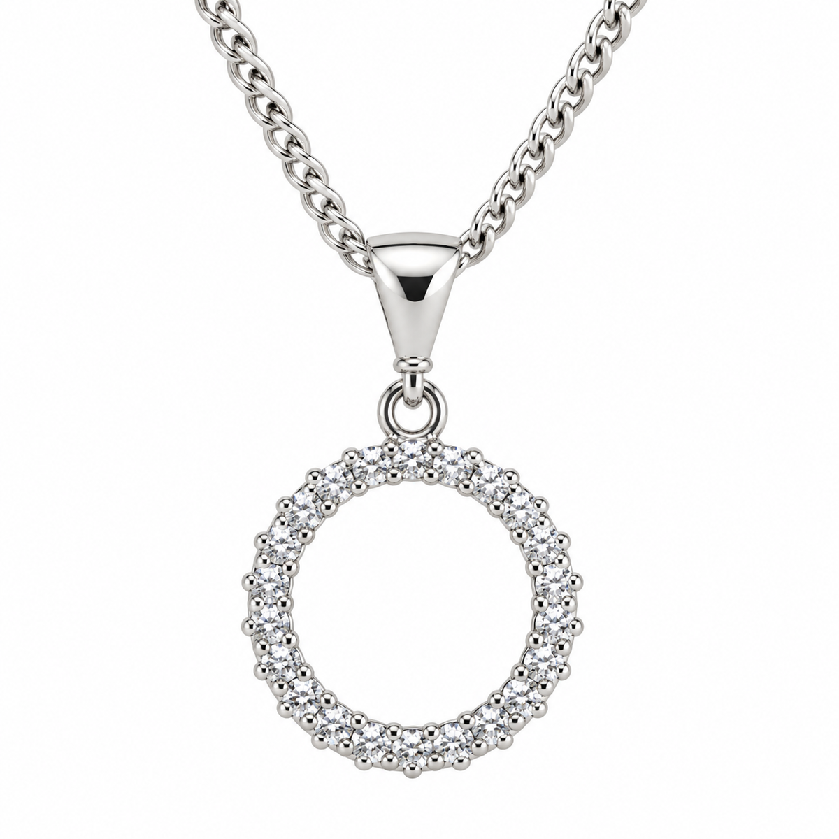 9ct White Gold Cubic Zirconia Circle Pendant