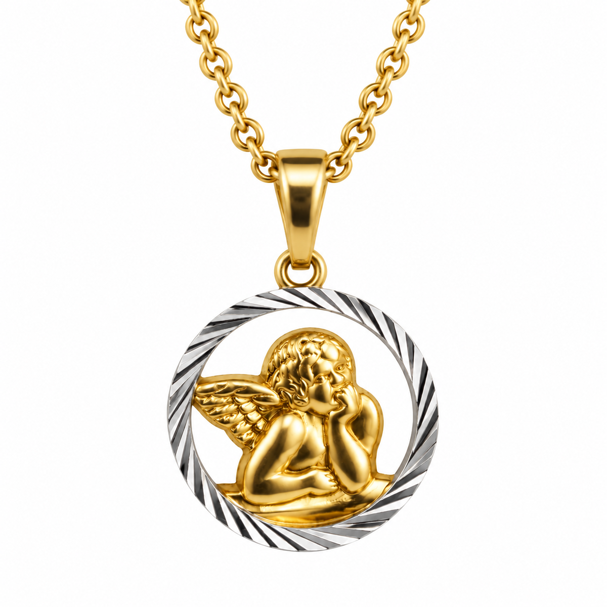 9ct Yellow and White Gold Guardian Angle Pendant