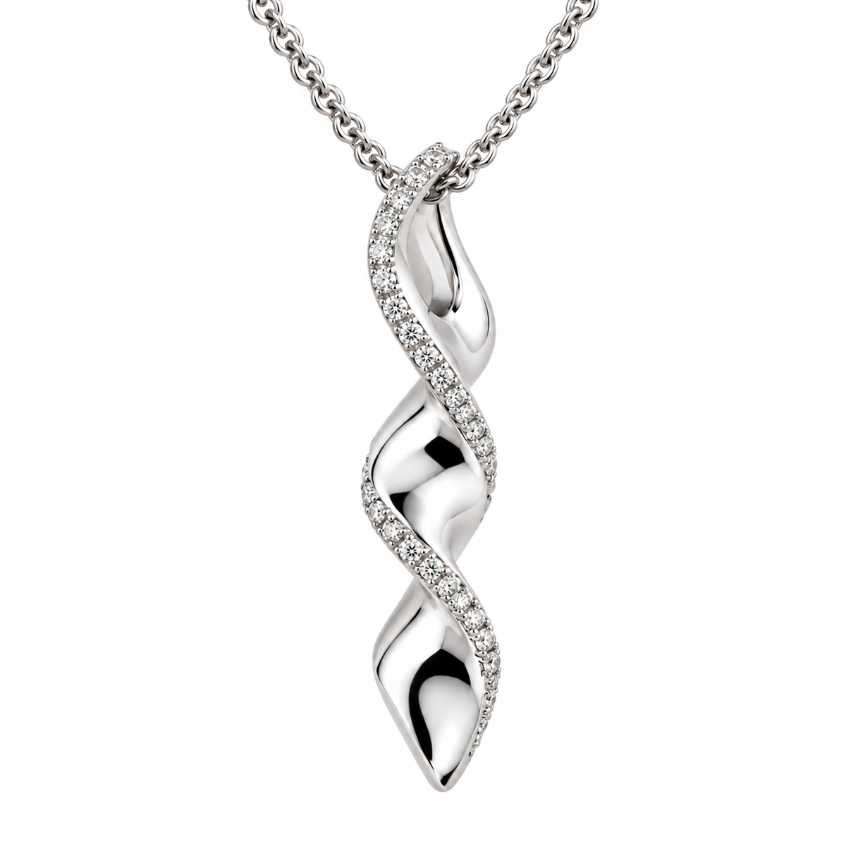 18ct White Gold Diamond Twist Pendant and Chain