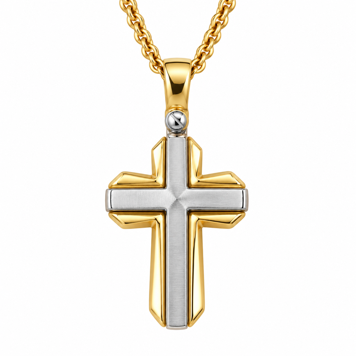 9ct Yellow and White Gold Faceted Cross Pendant