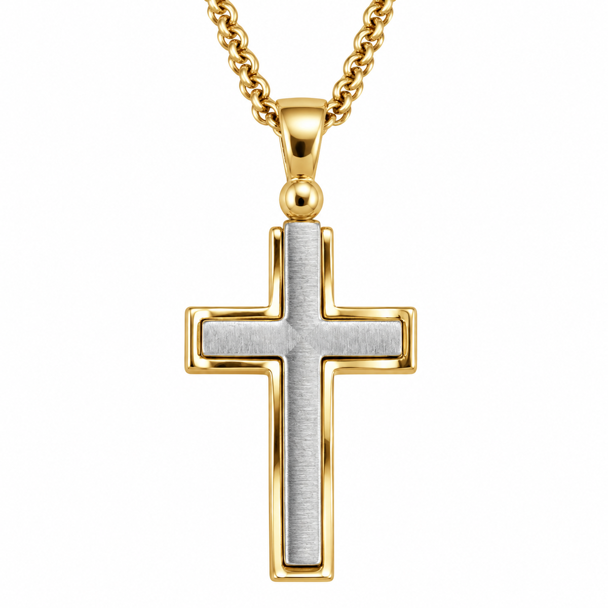 9ct Yellow and White Gold Faceted Cross Pendant