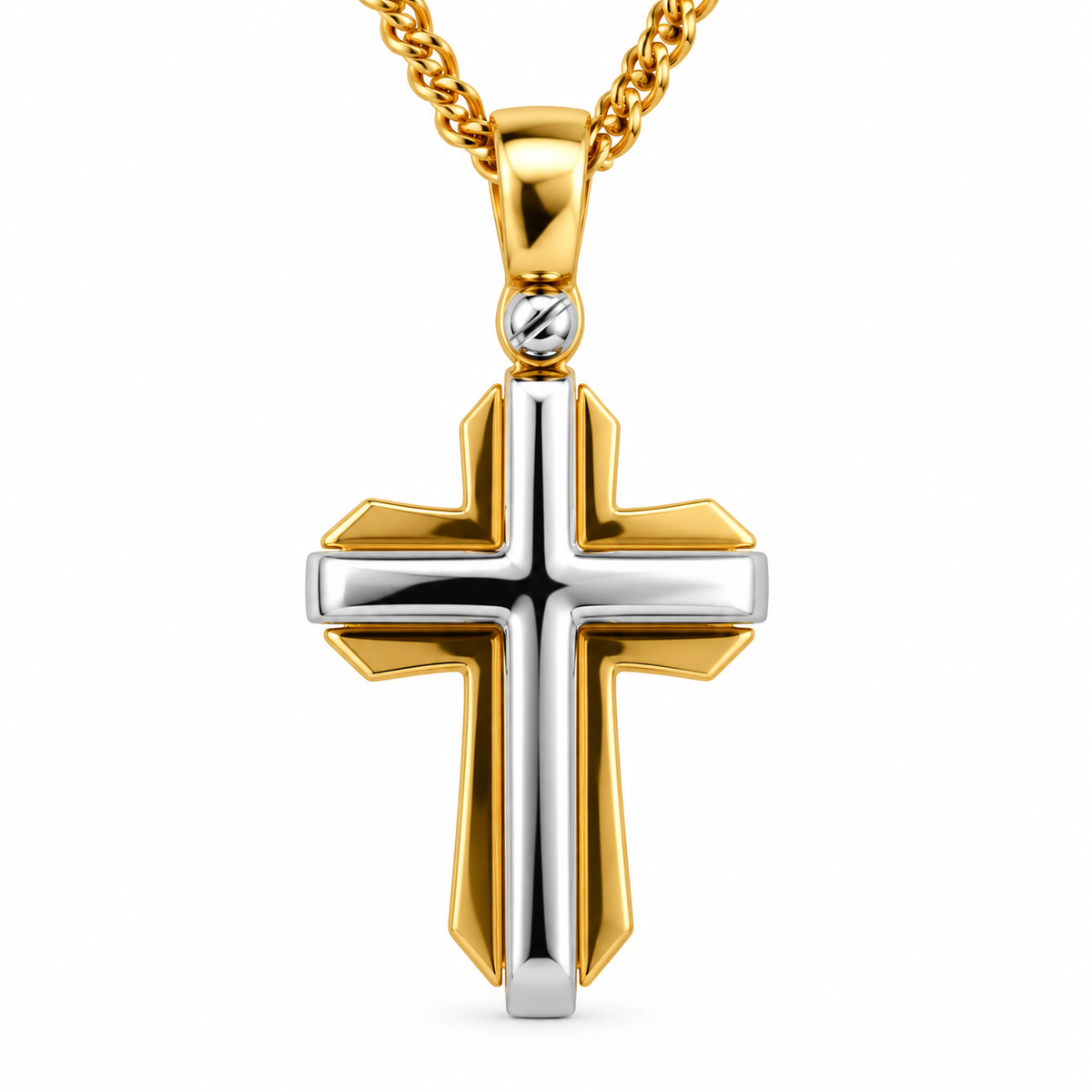9ct Yellow And White Gold Cross Pendant