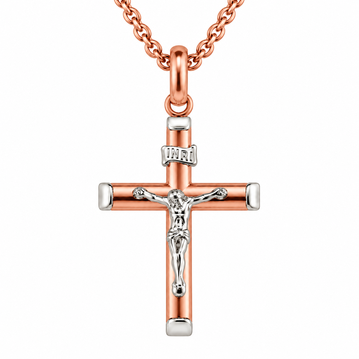 9ct Rose and White Gold Crucifix