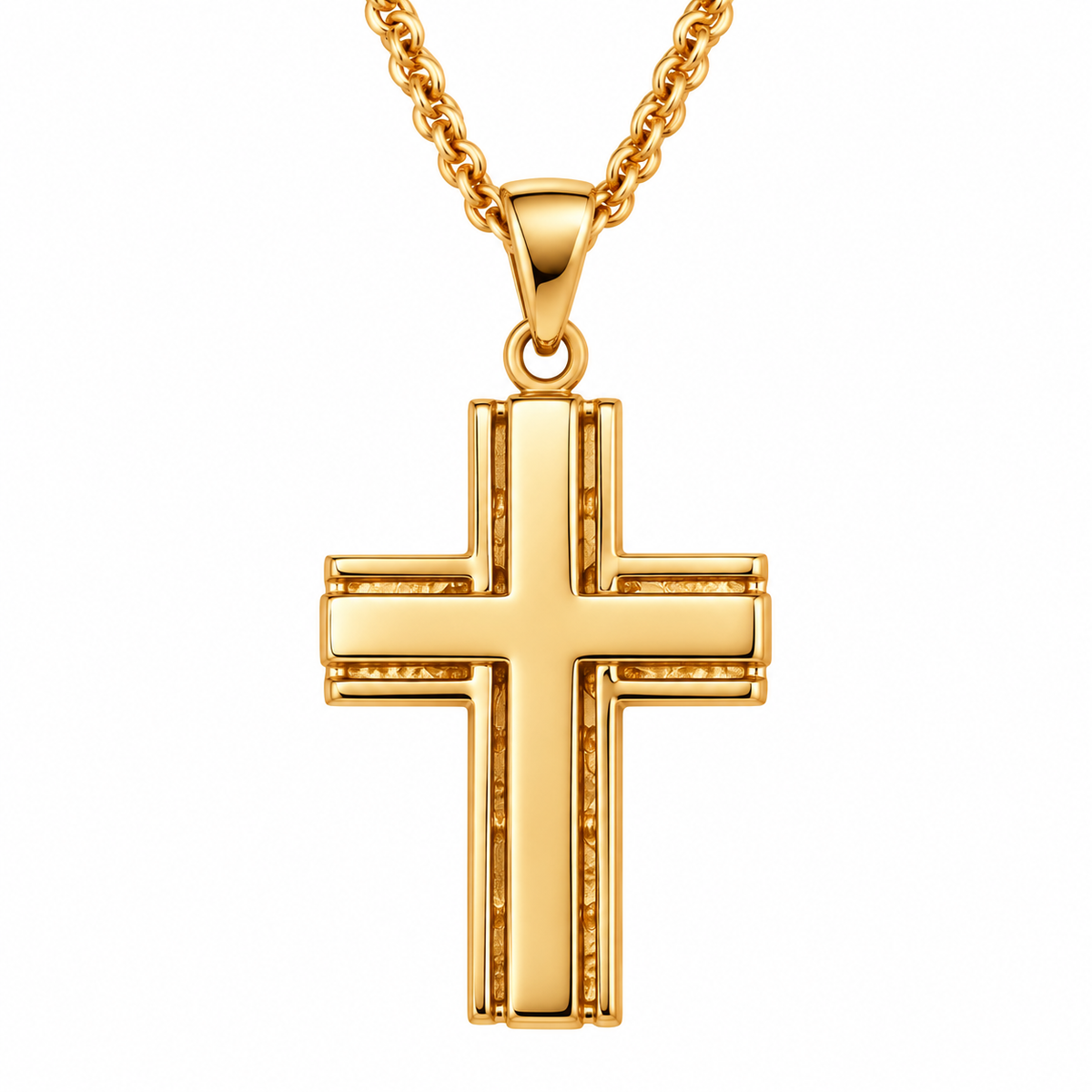 9ct Yellow Gold Bevelled Edge Cross Pendant