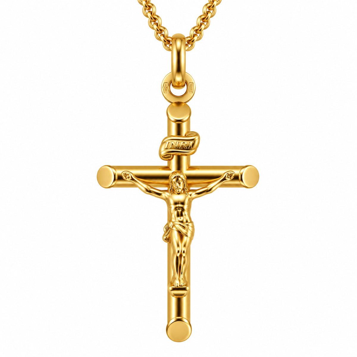 9ct Yellow Gold Tube Crucifix Pendant