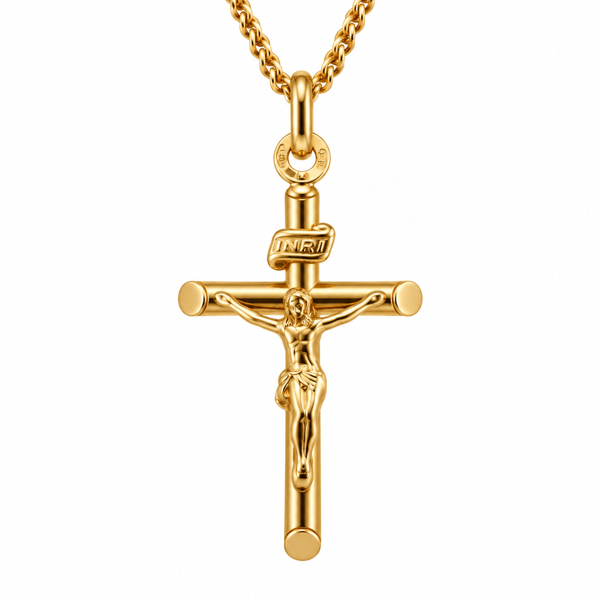 9ct Yellow Gold Tube Crucifix, 26mm