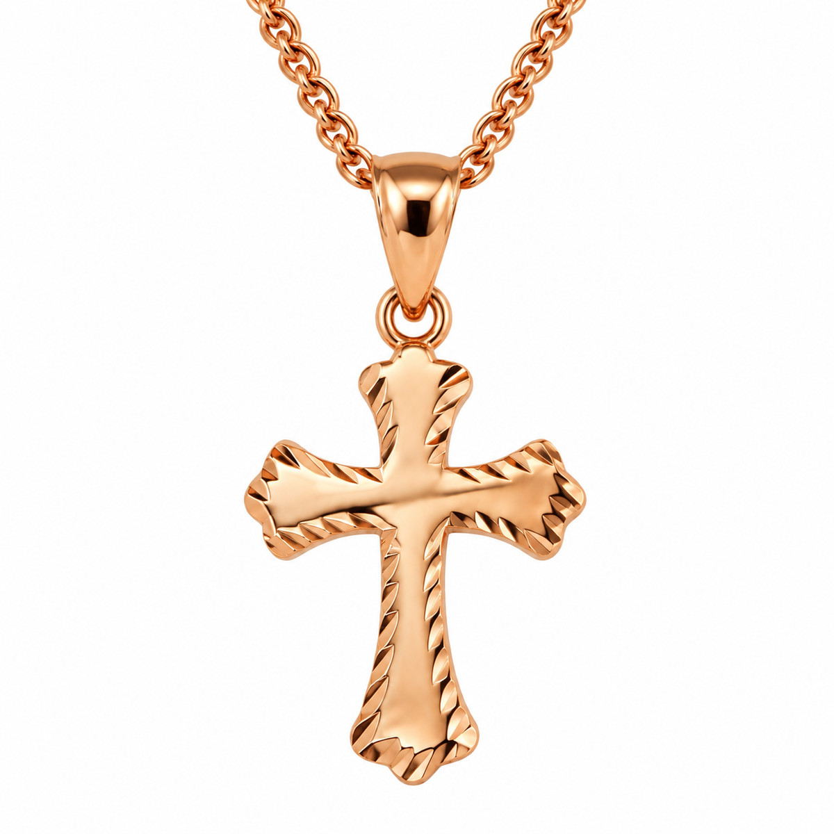 9ct Rose Gold Faceted Cross Pendant