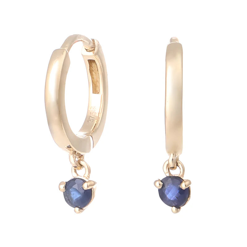 9ct Yellow Gold Sapphire Huggie Drop Earrings