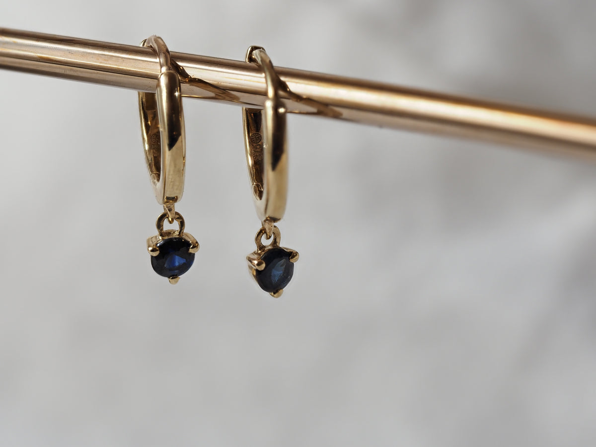 9ct Yellow Gold Sapphire Huggie Drop Earrings