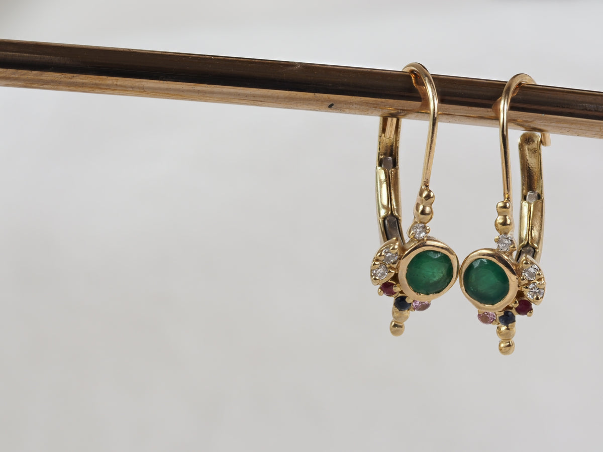 9ct Yellow Gold Multi Stone Continental Clip Earrings