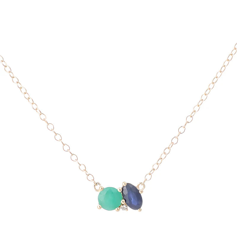9ct Yellow Gold Emerald, Sapphire and Diamond Necklet