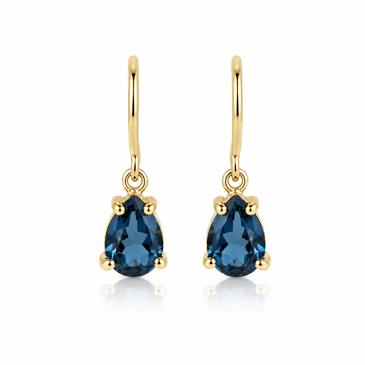 9ct Yellow Gold London Blue Topaz Shepard Hook Earrings