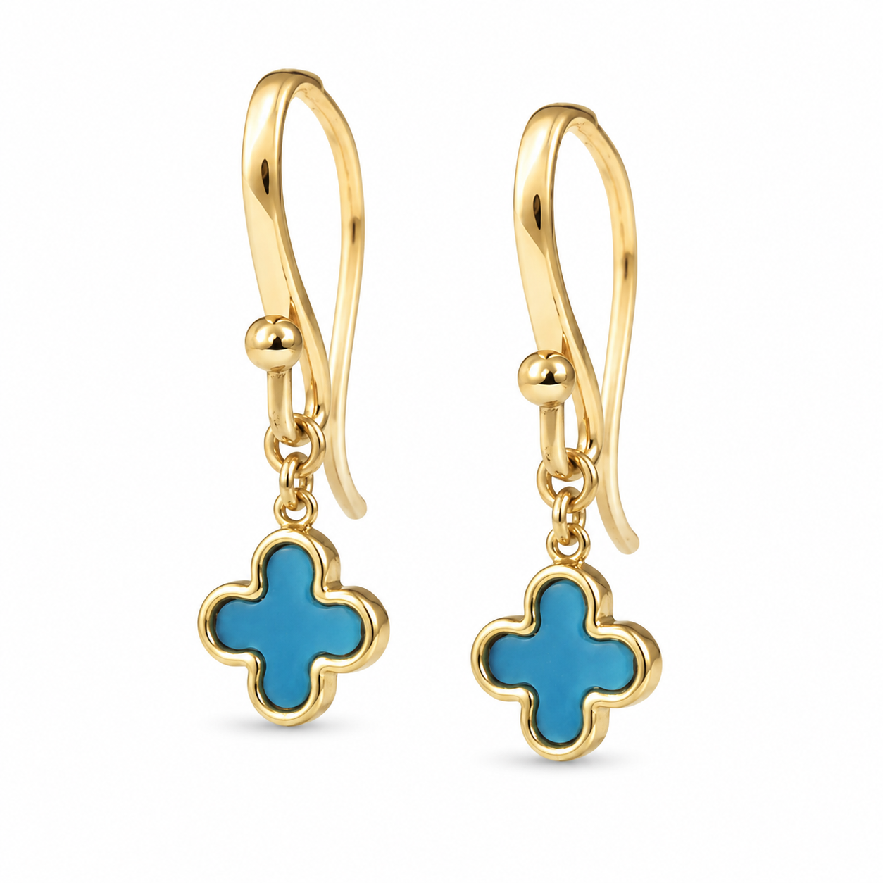 9ct Yellow Gold Turquoise Cross Earrings