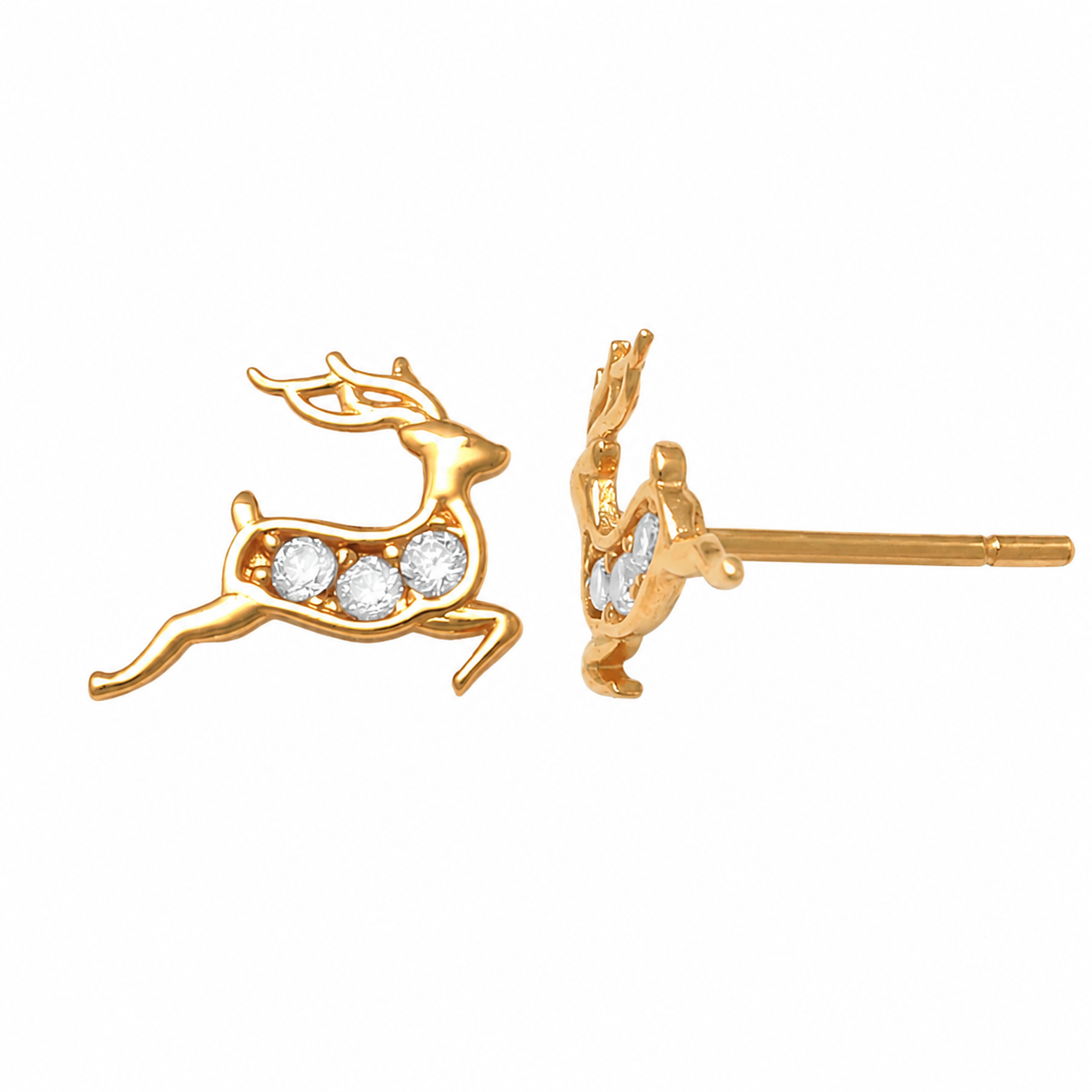 9ct Yellow Gold Cubic Zirconia Reindeer Stud Earrings