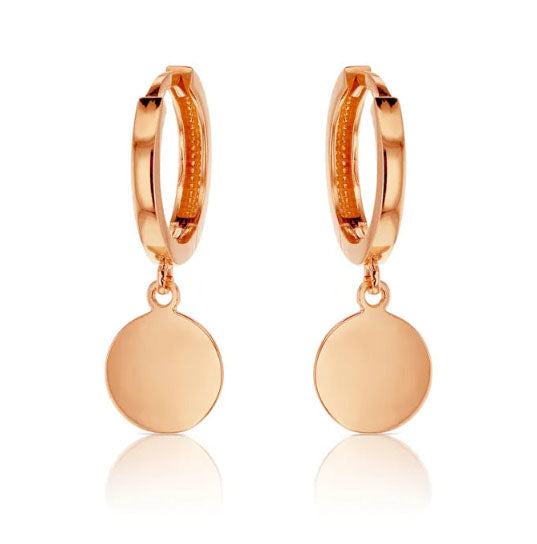 9ct Rose Gold huggie with dropping disc