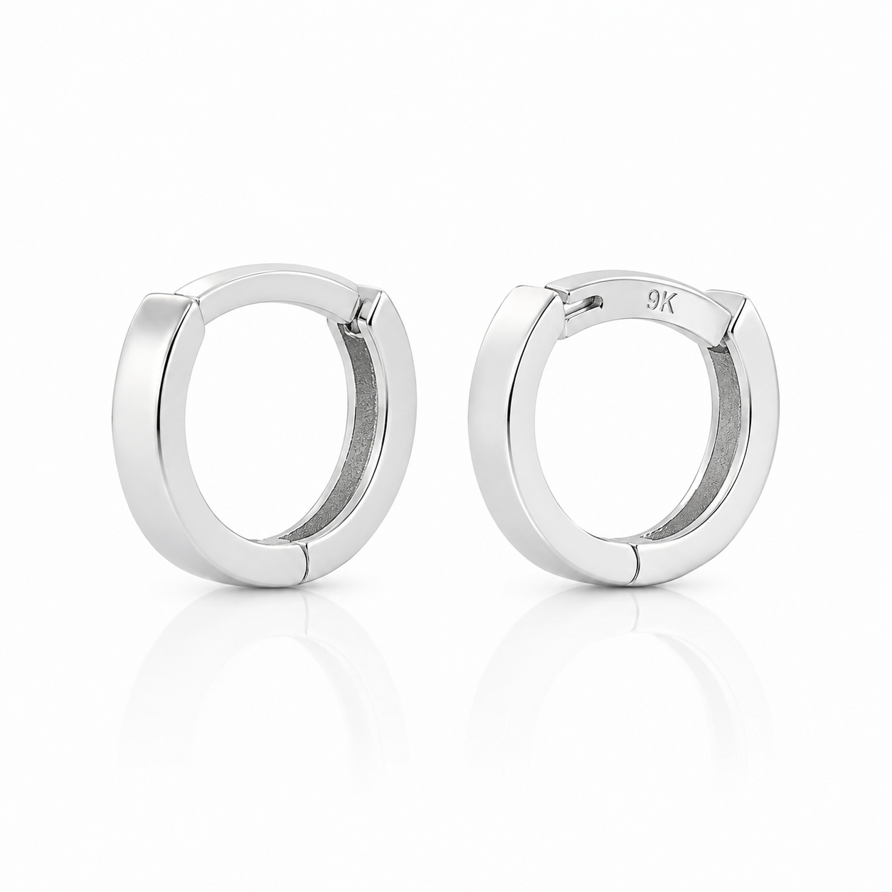 9ct White Gold Flat Round Huggie Earrings