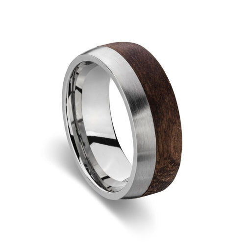Stainless Steel Ring with Wood Inlay, size 12